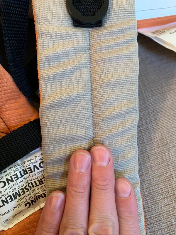 Thick straps. Fingers for reference.