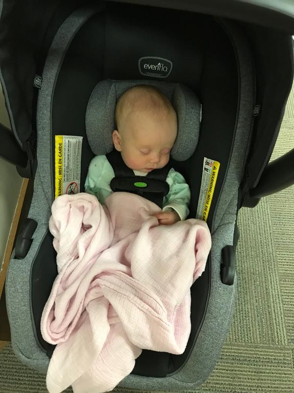 Sleeping comfortably in her Evenflo ADVANCED LiteMax