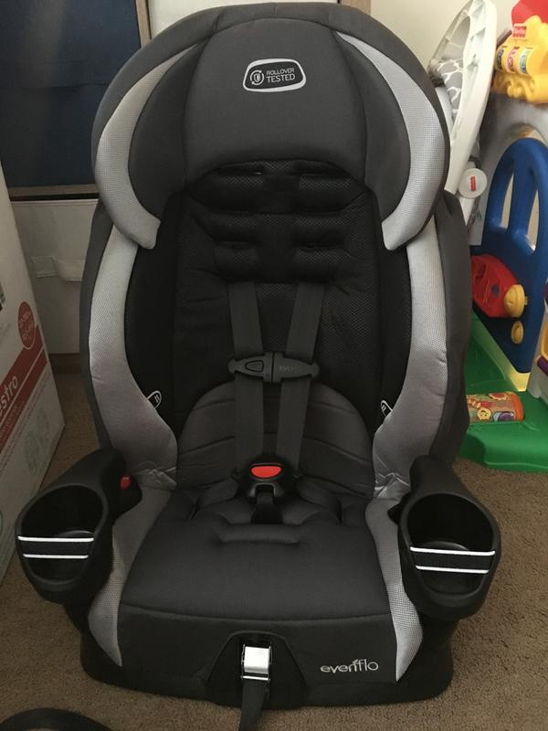 Booster seat with harness in place