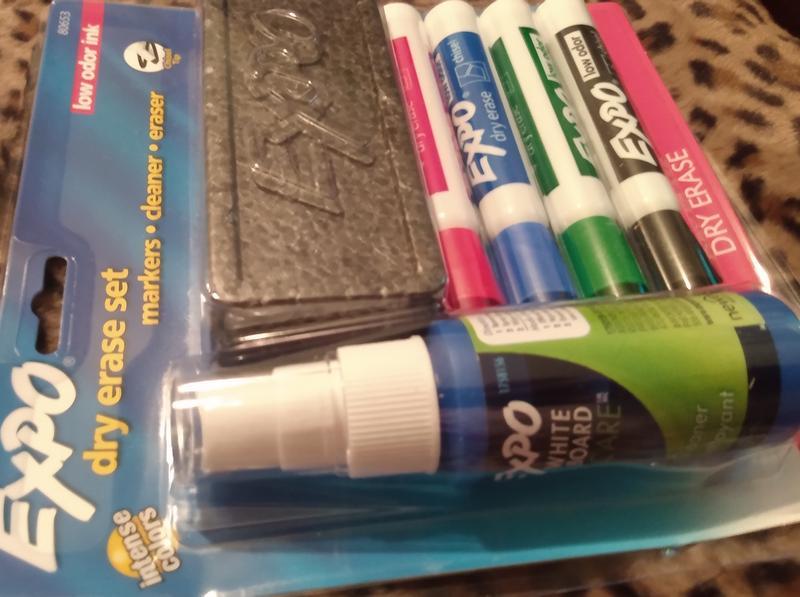 EXPO Low Odor Dry Erase Marker Starter Set, Chisel Tip, Assorted,  Whiteboard Eraser, Cleaning Spray, 6 Count - Yahoo Shopping