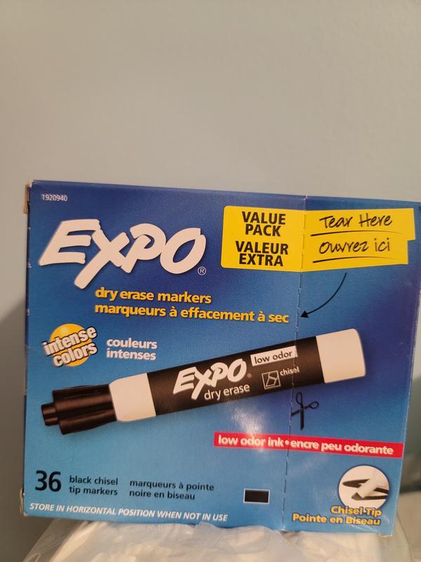 Expo Low Odor Dry Erase Markers, Fine Tip, Black, Includes 2 Bonus Markers,  6 Count