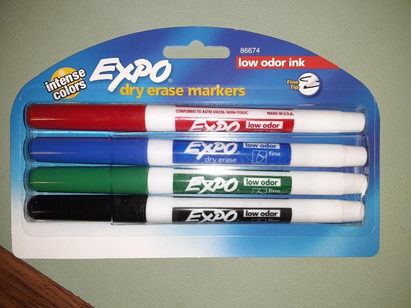 Assorted Colors 4 each 86674 lot Fine Point 2x Expo Low-Odor Dry Erase Markers 