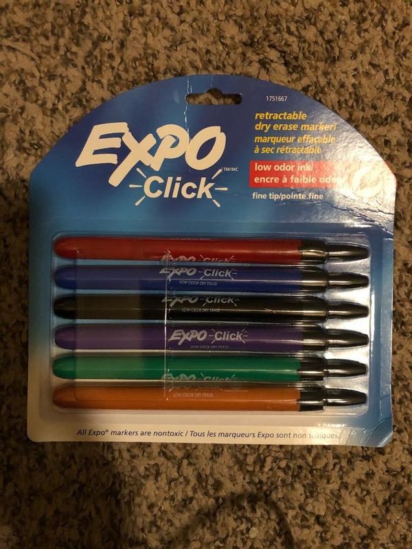 EXPO 1751667 Click Dry Erase Markers Fine Tip Assorted 6/Set 