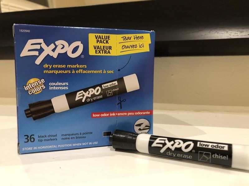 Expo Low Odor Dry Erase Markers, Fine Tip, Black, Includes 2 Bonus Markers,  6 Count 