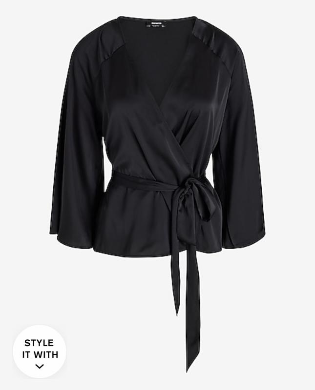 V-neck Kimono Sleeve Surplice Tie Waist Top | Express
