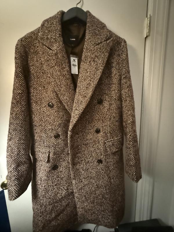 Textured Herringbone Double Breasted Topcoat | Express