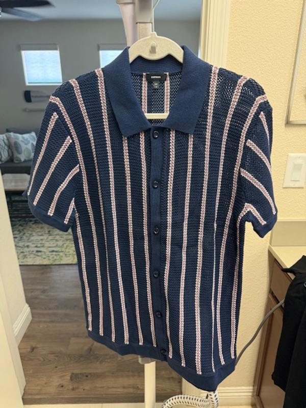 Textured Striped Short Sleeve Sweater Polo | Express