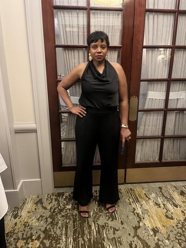 Combinaison (jumpsuit) Noire Femme Contempo Casuals - Taille S, Dos Nu Halter, Jambes Larges, Neuf Avec étiquettes