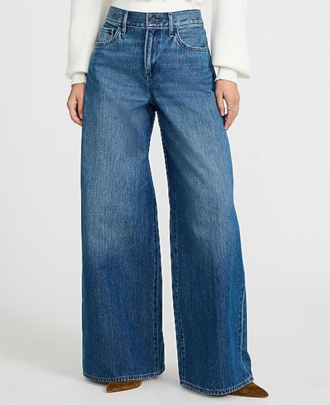 High Waisted Relaxed Wide Leg Dark Wash Jeans | Express