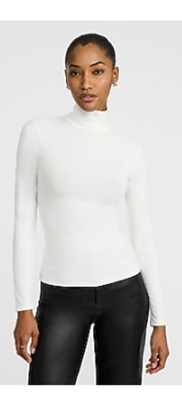 Fitted Ribbed Mock Neck Long Sleeve Tee | Express