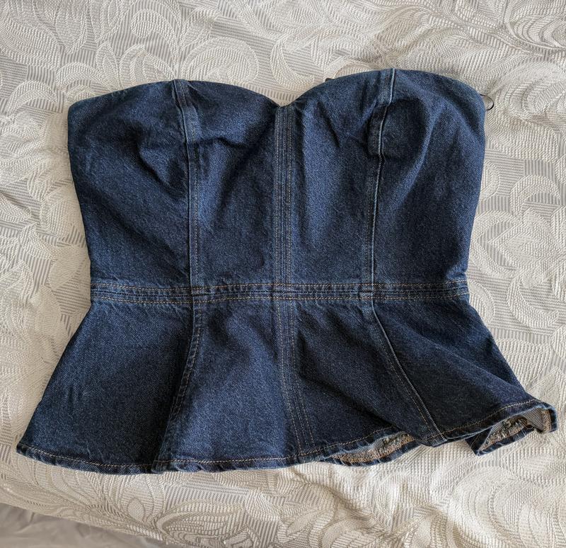 Denim Sweetheart Peplum Tube Top | Express