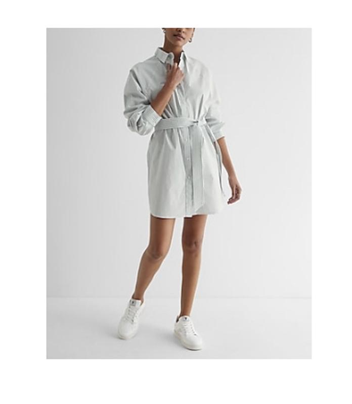 Striped Boyfriend Poplin Portofino Shirt Dress | Express