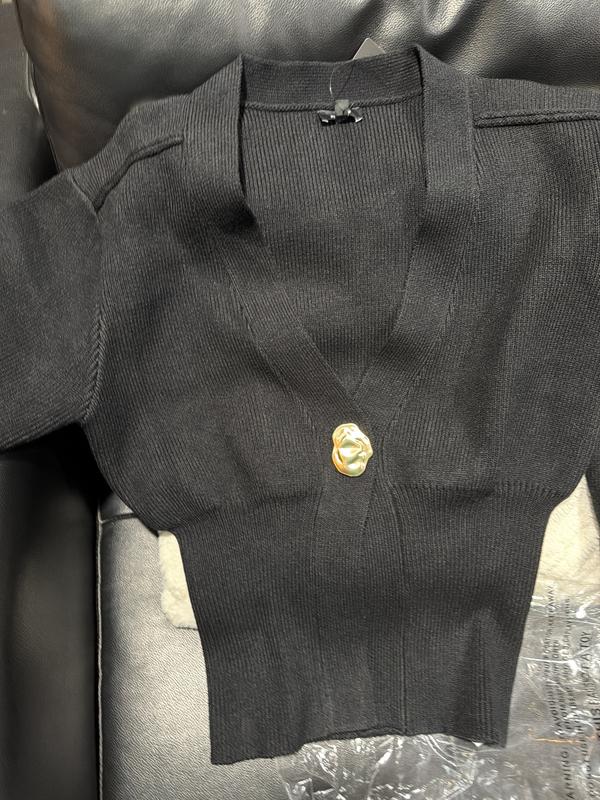 Gold Button V-neck Banded Cardigan | Express