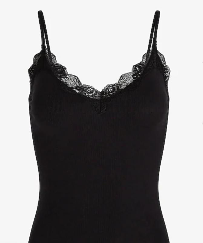 Essential Fitted Ribbed V-neck Lace Trim Cami | Express