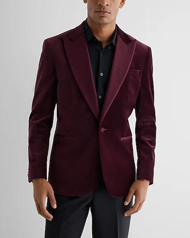レッドベルベット Slim Burgundy Velvet Tuxedo Blazer | Express