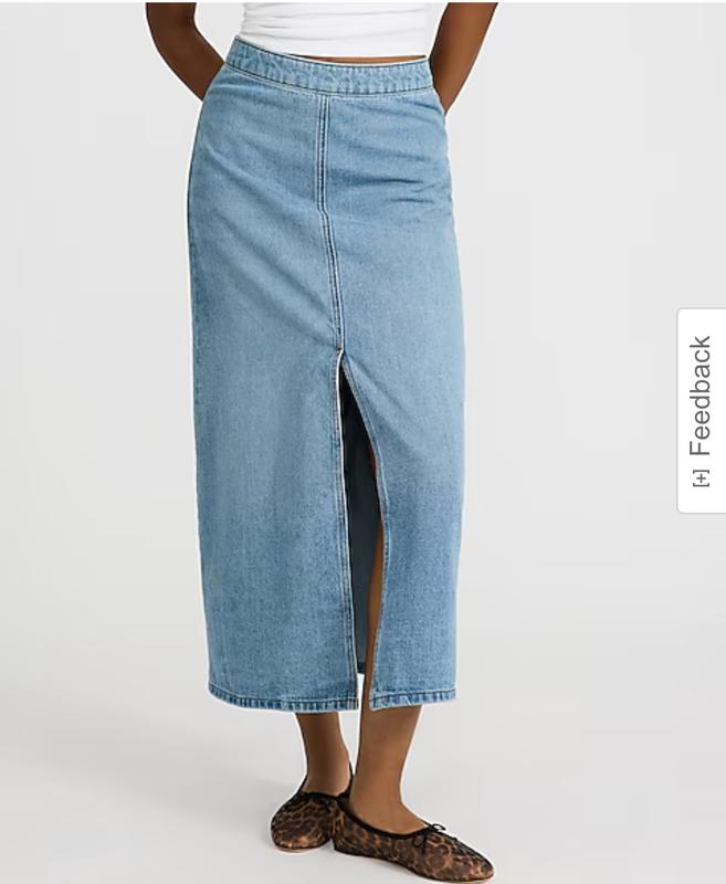 High Waisted Light Wash Front Slit Maxi Denim Skirt | Express
