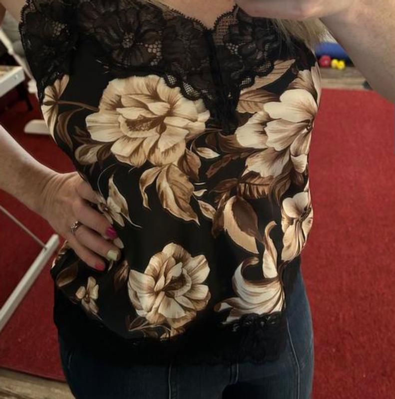 Satin Floral Lace Trim V-neck Downtown Cami | Express