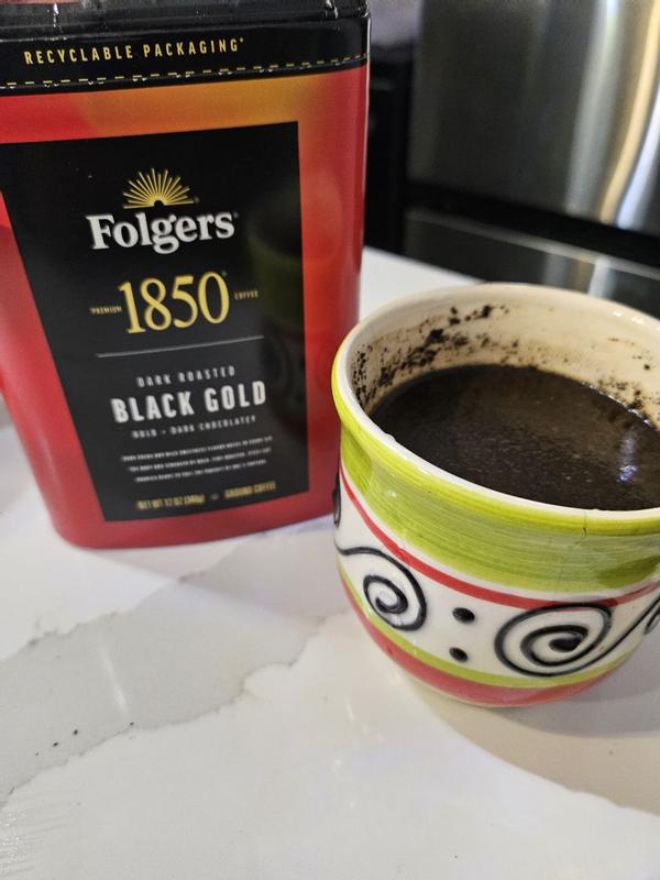 Folgers 1850 Black Gold Dark Roast Coffee – 12 Oz Recyclable Canister – Rich & Bold Flavor