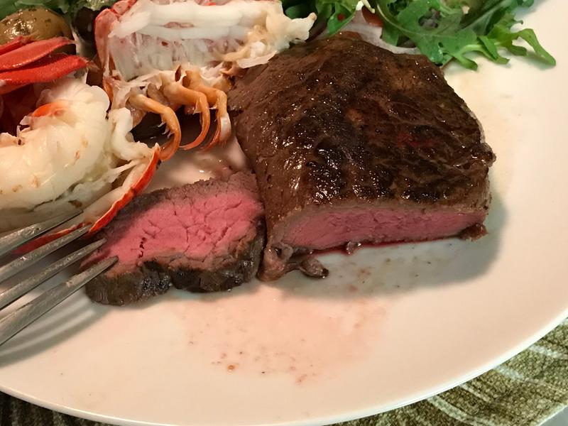 Look closely - the middle is evenly rare throughout and only the edges are seared.