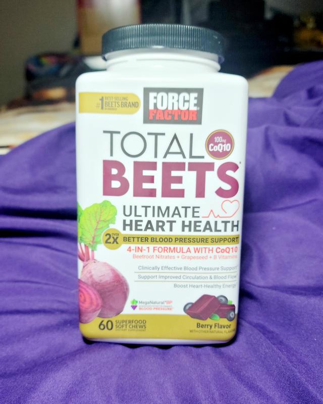 Force Factor Total Beets Heart Health Chews – Beet Root + CoQ10, 60 Soft Chews, Exp 4/2026