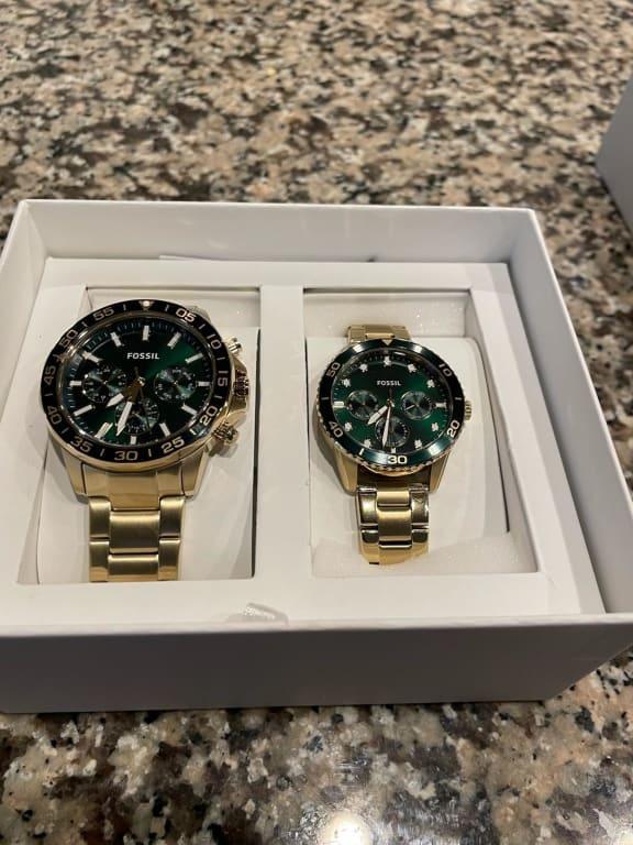 His and Hers Multifunction Gold-Tone Stainless Steel Watch