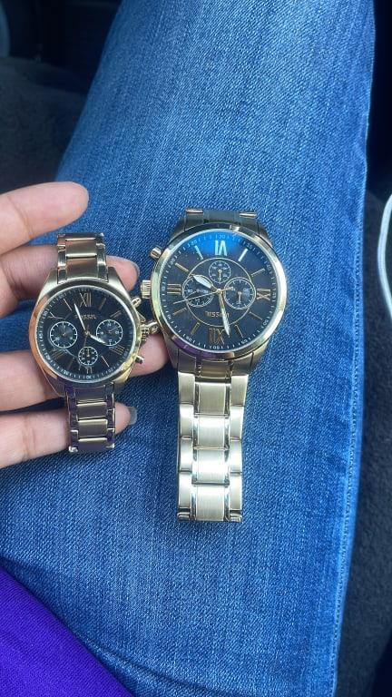 His and Her Chronograph Gold-Tone Stainless Steel Watch Gift