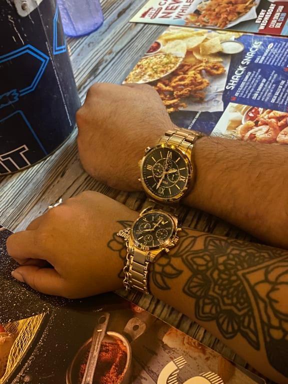His and Her Chronograph Gold-Tone Stainless Steel Watch Gift