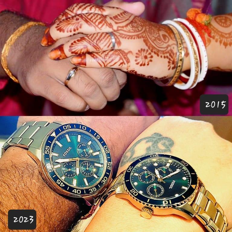 His and Hers Multifunction Gold-Tone Stainless Steel Watch