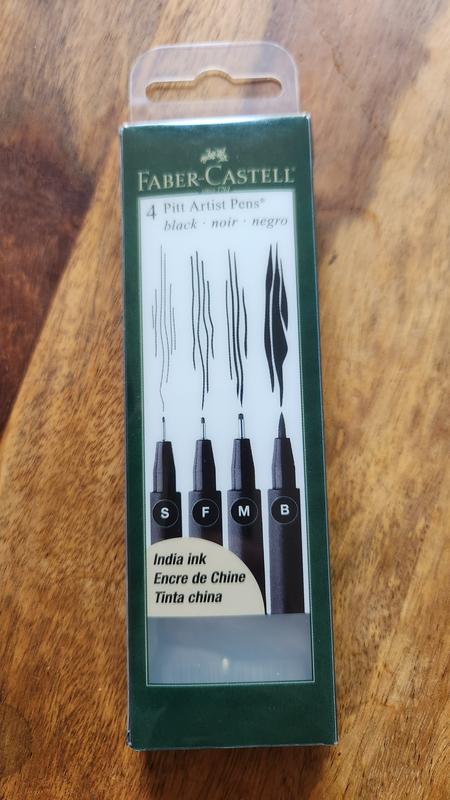 FABER CASTELL - 4 PITT Artist Pens Black Fineliner Drawing Wallet Set - XS  S F M