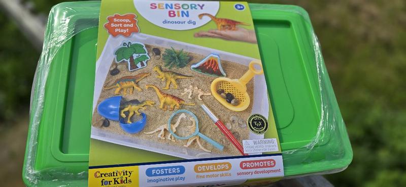 Creativity For Kids Dinosaur Dig Sensory Bin - Sand Play Set With Dino Figures, Tools & Fossils, For Kids Ages 3+