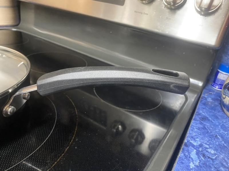 The handles stay cooler, than metal handles and seem sturdy. They can also with stand heated oven up to 350 degrees.