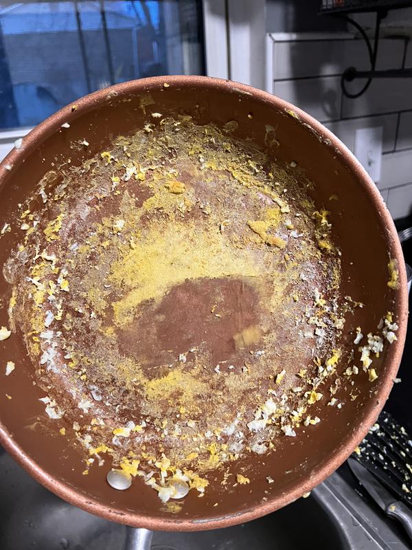 Scrambled eggs.  I have washed it 3 times and it will still not come off.