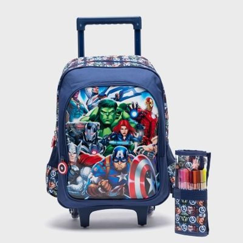 AVENGERS/Mochila Con Ruedas + Set De Utiles 18 Piezas, 1 Estuche