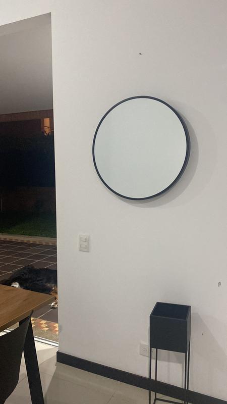 BD ART Espejo Redondo Moderno de Pared, diámetro 60 cm, Marco de Madera,  Color Negro