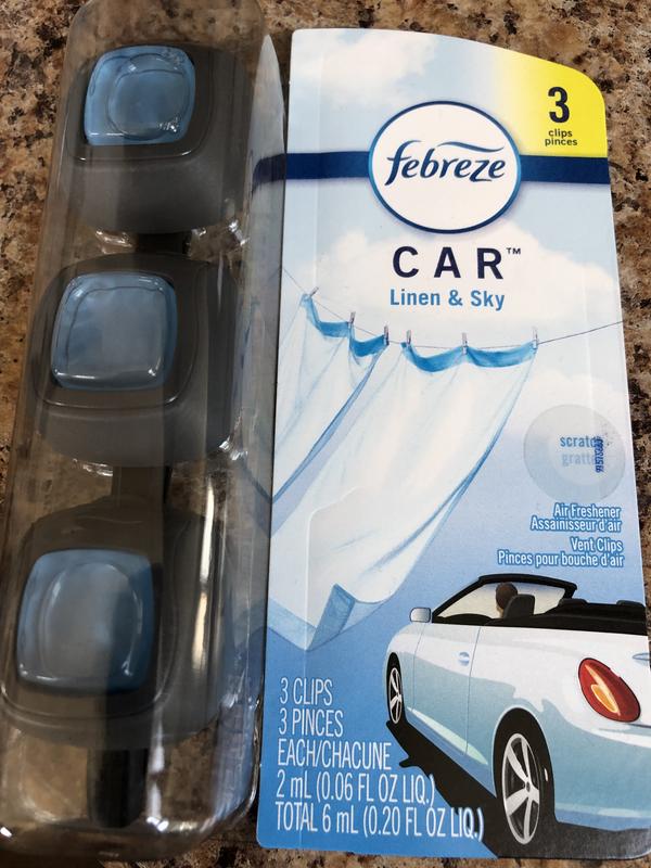 Febreze Car Vent Clip Air Freshener, Linen & Sky 1 ea (Pack of 3)