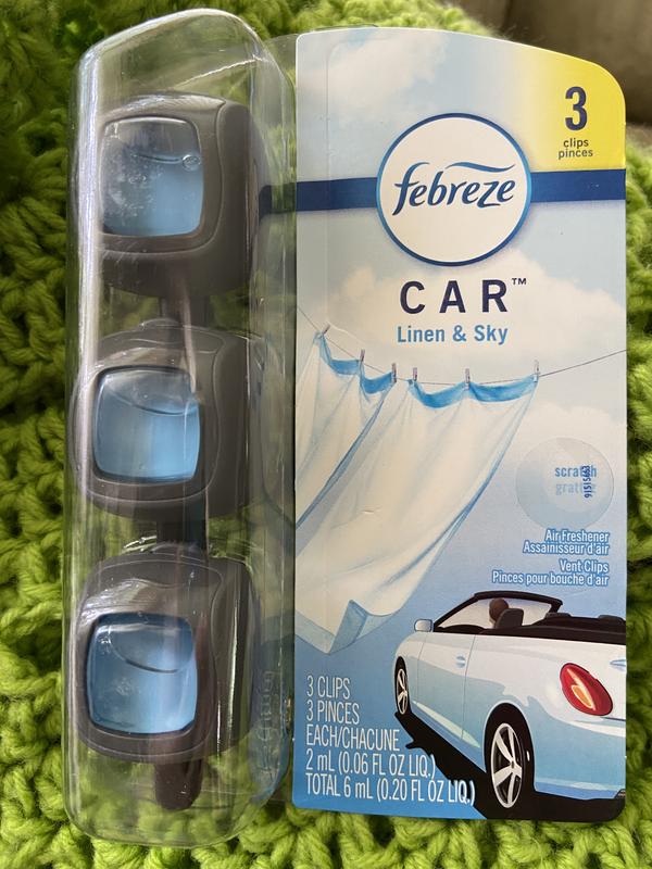 Febreze Car Linen & Sky Scent Odor-Fighting Car Freshener Vent Clip, 3 pk/  0.06 oz - City Market