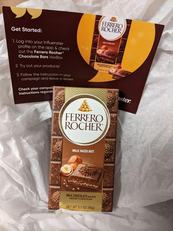 Ferrero Rocher Milk Chocolate Hazelnut & Almond Bar, Valentine's Day  Chocolate, 3.1 oz