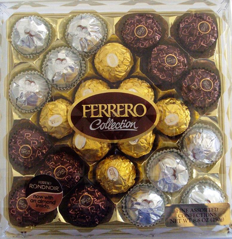 Ferrero: Assorted chocolates - ferrero rocher, ferrero garden coco, ferrero  rondnoir (close up)