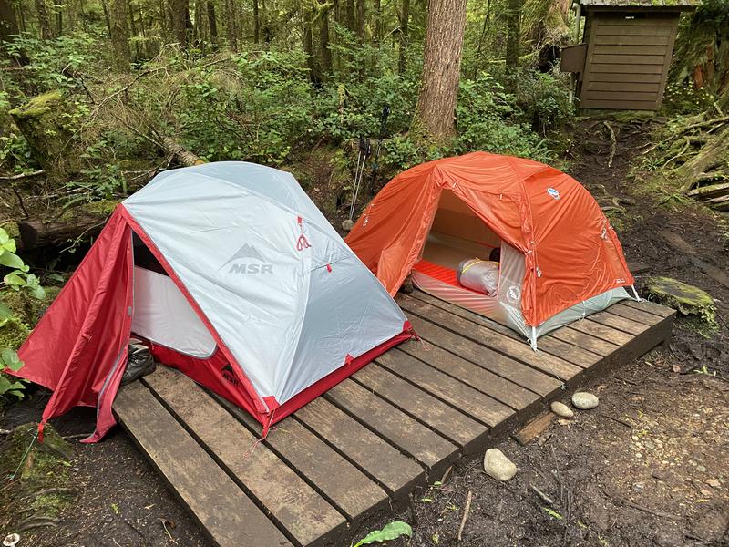 Sharing a tent platform at Fisherman’s River