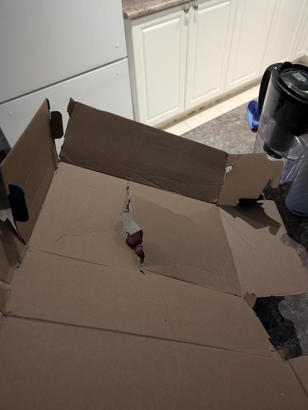 The only positive is that the box was already flattened enough for the recycling bin