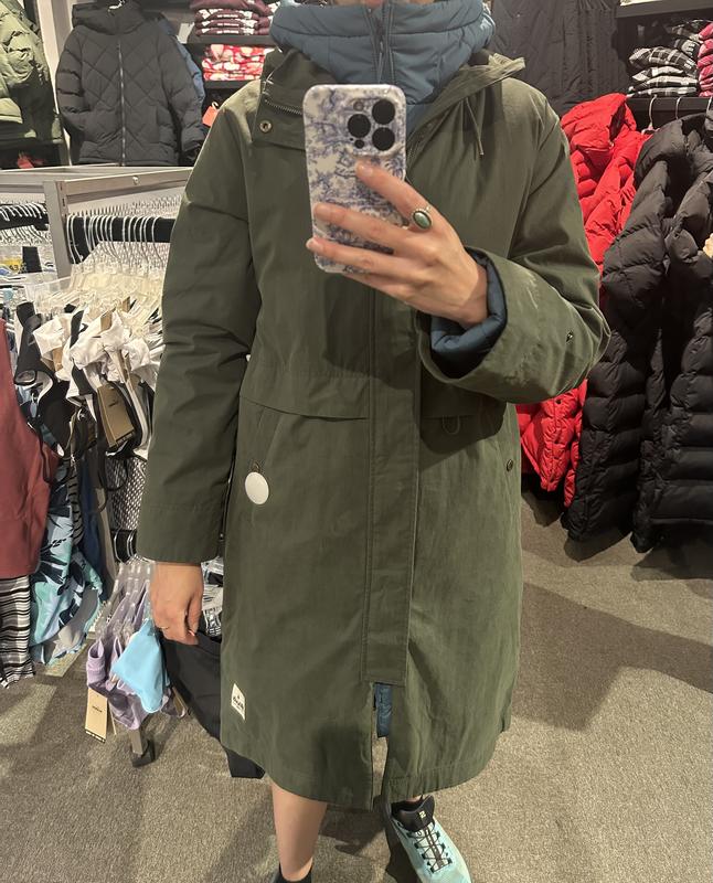 With long down jacket underneath