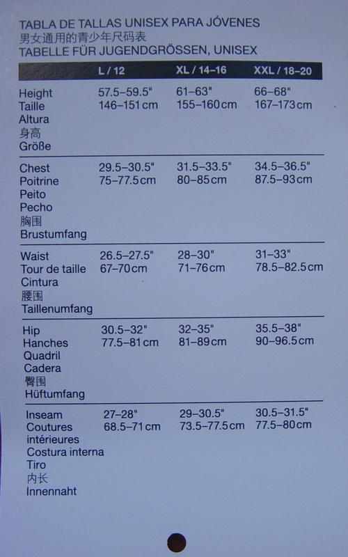 size chart from product
