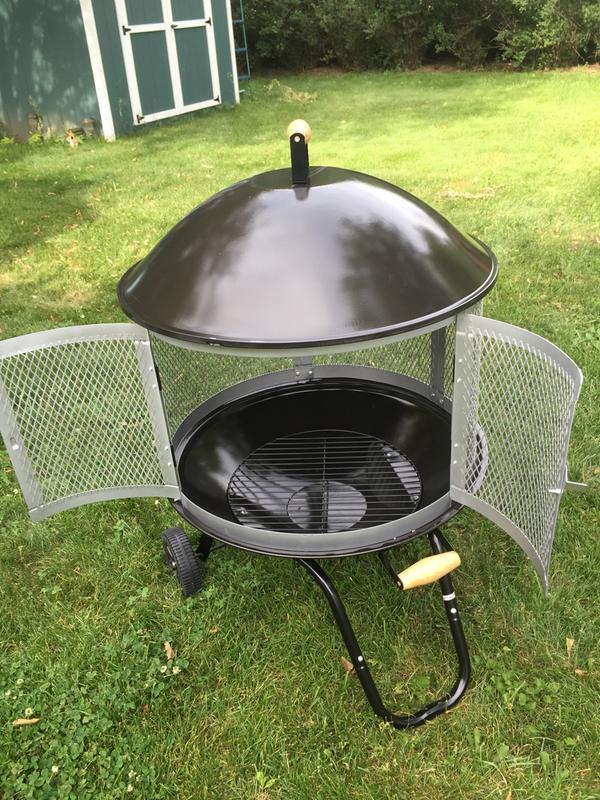 Black Steel Wood Burning Fire Pit, Weber Fire Pit With Wheels