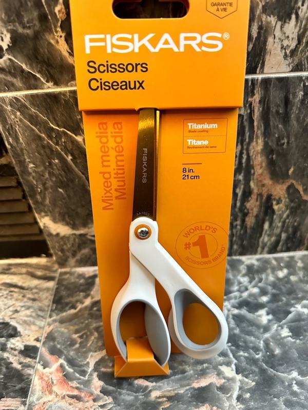 Fiskars SoftGrip Titanium Scissors 8 Long 4 Cut Length Offset White ...