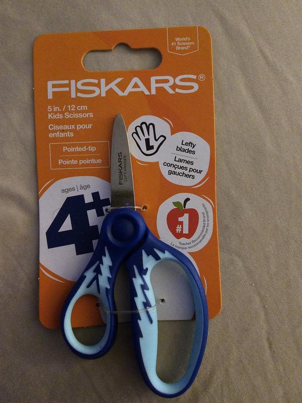 Fiskars SoftGrip Left-Handed Kids Scissors, 5, Pointed, School Supplies  for Kids 4+, Blue Lightning