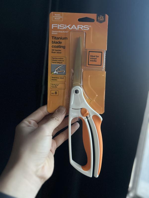 Fiskars® Softgrip® Titanium Scissors, 8, Pointed, Black/Orange