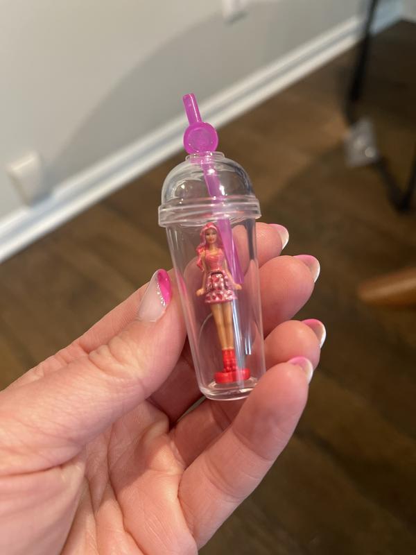 Product show put together in the surprise cup the mini Barbie comes in. When you receive the toy there is a cover in the cup so it truly is a surprise which one they’re receiving.