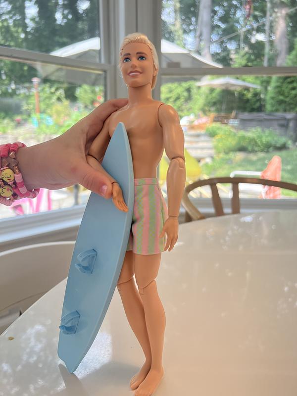 Barbie The Movie Ken Doll Wearing Pastel Striped Beach Matching Set