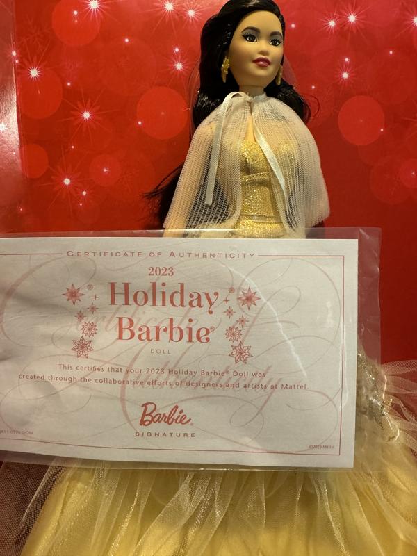 Barbie 2023 Holiday Barbie Doll, Seasonal Collector Gift, Barbie Signature,  Golden Gown and Displayable Packaging, Dark Brown Hair