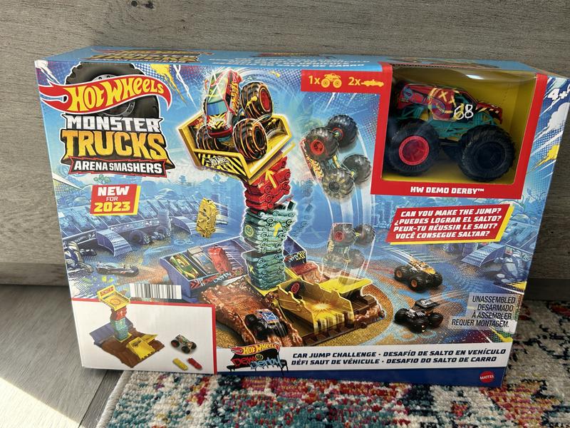 Hot Wheels Monster Trucks Arena Smashers Demo Derby Car Jump Challenge Set MATTEL